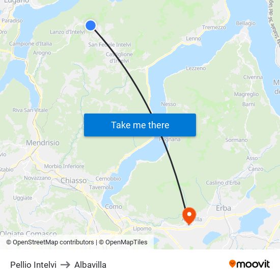 Pellio Intelvi to Albavilla map