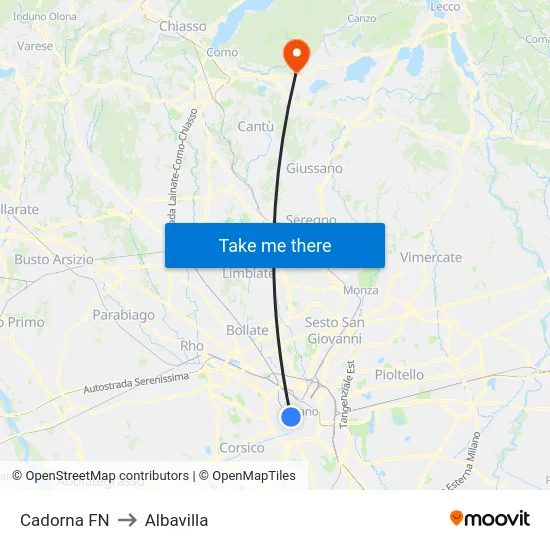 Cadorna FN to Albavilla map