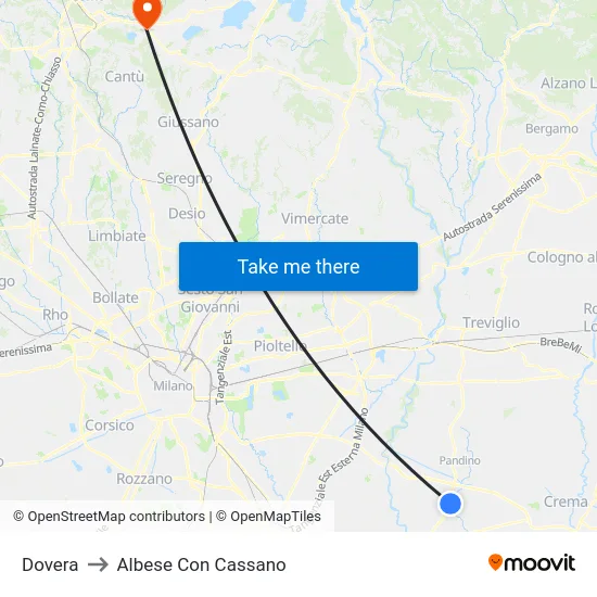 Dovera to Albese con Cassano map