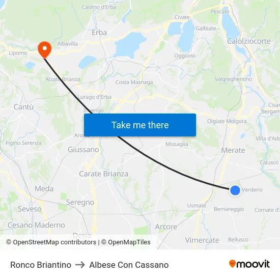 Ronco Briantino to Albese Con Cassano map