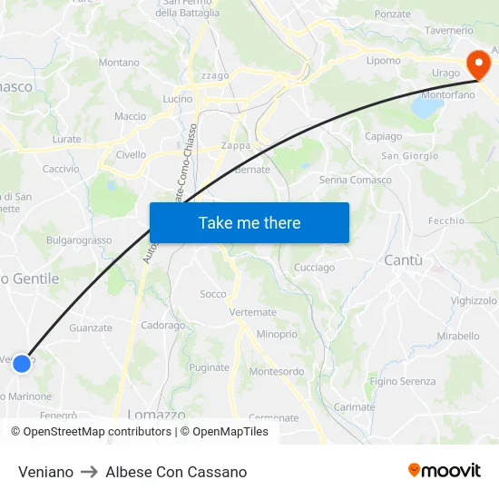 Veniano to Albese con Cassano map