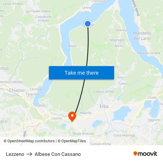 Lezzeno to Albese Con Cassano map