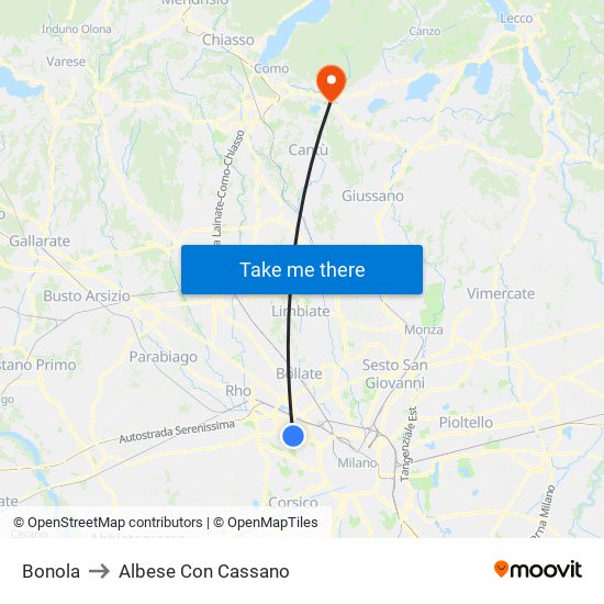 Bonola to Albese Con Cassano map