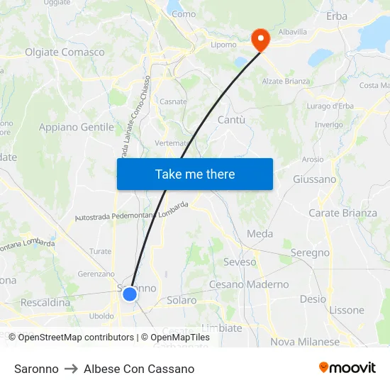 Saronno to Albese Con Cassano map