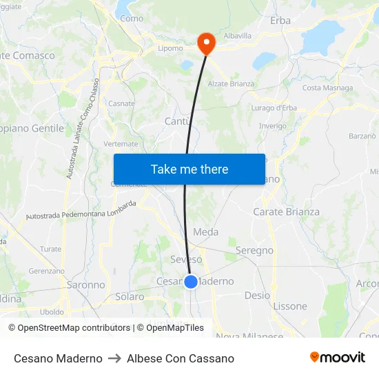 Cesano Maderno to Albese con Cassano map