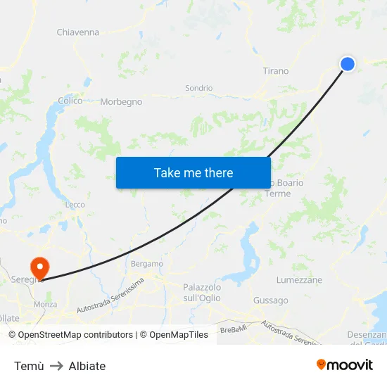 Temù to Albiate map