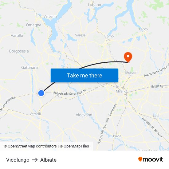 Vicolungo to Albiate map
