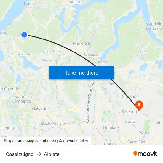 Casalzuigno to Albiate map