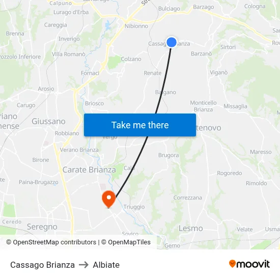 Cassago Brianza to Albiate map