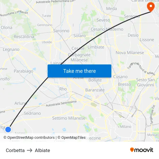 Corbetta to Albiate map