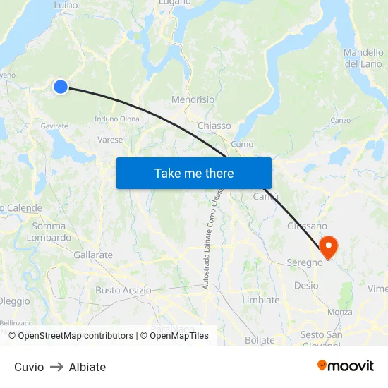 Cuvio to Albiate map
