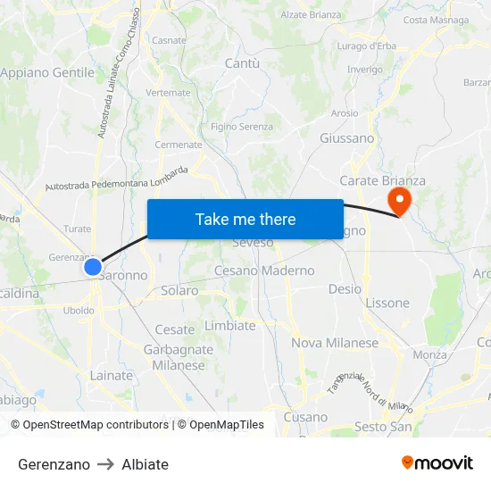 Gerenzano to Albiate map