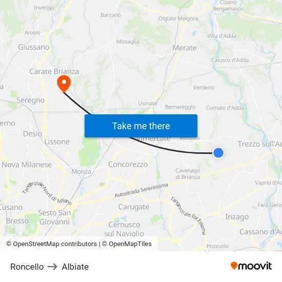 Roncello to Albiate map