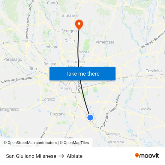 San Giuliano Milanese to Albiate map