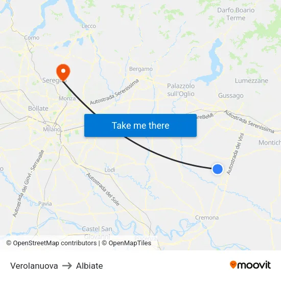 Verolanuova to Albiate map