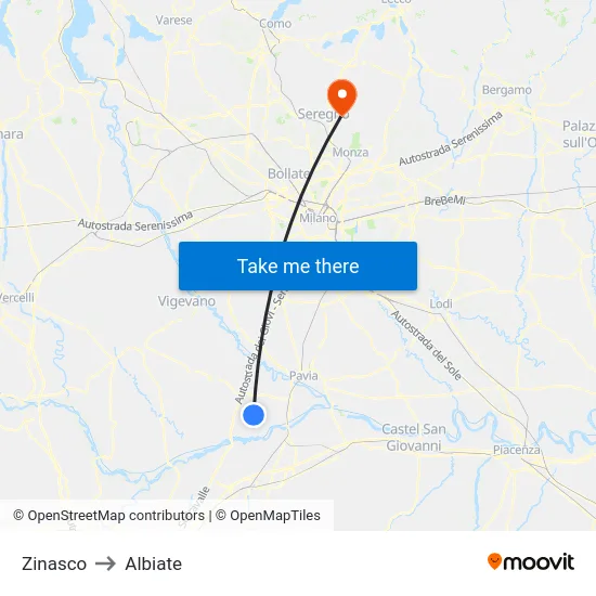 Zinasco to Albiate map