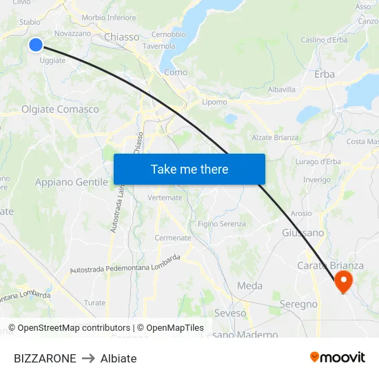 Bizzarone to Albiate map