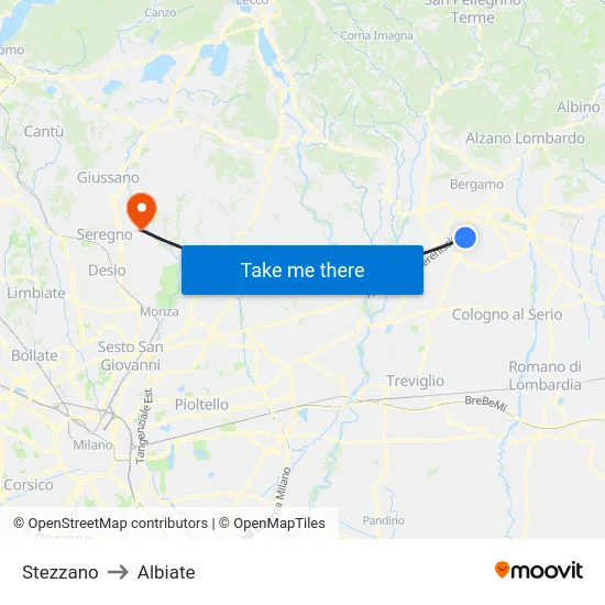 Stezzano to Albiate map