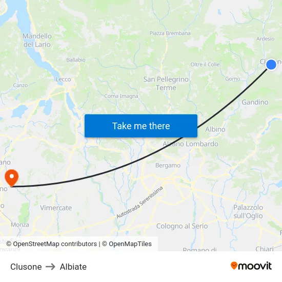 Clusone to Albiate map
