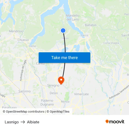 Lasnigo to Albiate map