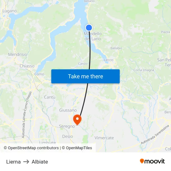 Lierna to Albiate map