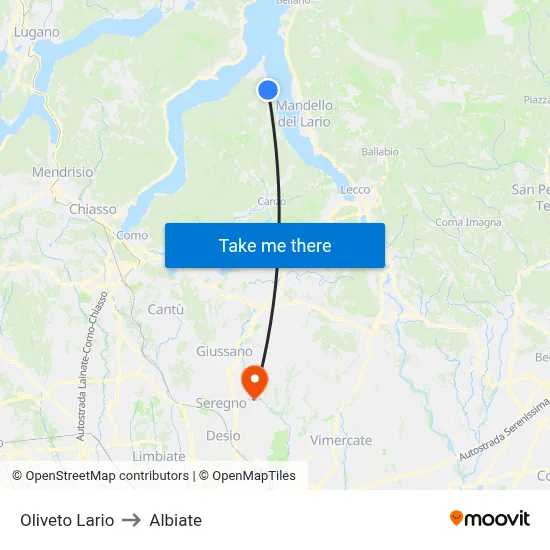 Oliveto Lario to Albiate map