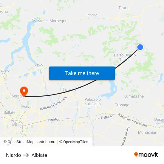 Niardo to Albiate map