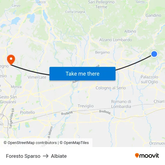 Foresto Sparso to Albiate map