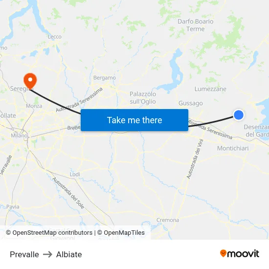 Prevalle to Albiate map