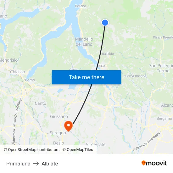 Primaluna to Albiate map