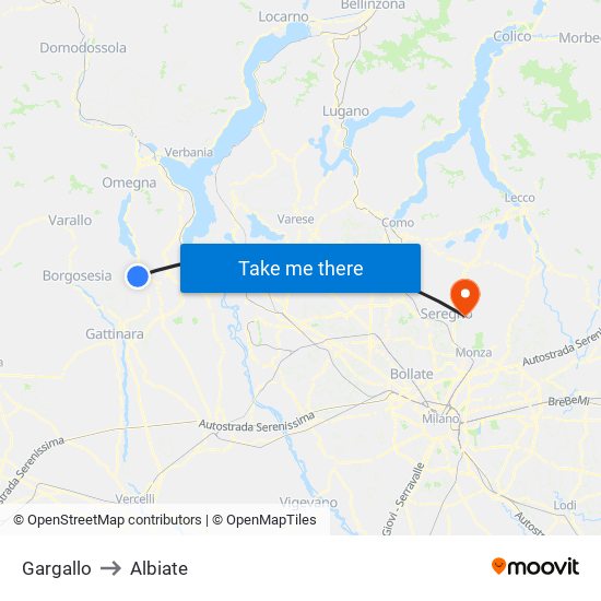 Gargallo to Albiate map