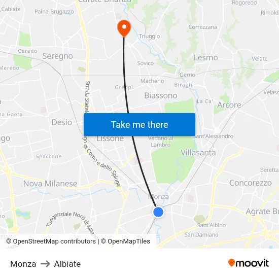 Monza to Albiate map