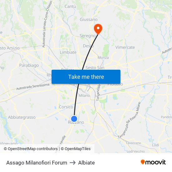 Assago Milanofiori Forum to Albiate map