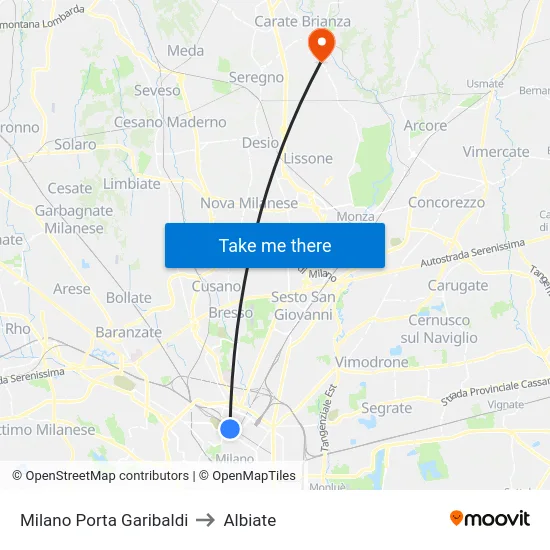 Milano Porta Garibaldi to Albiate map
