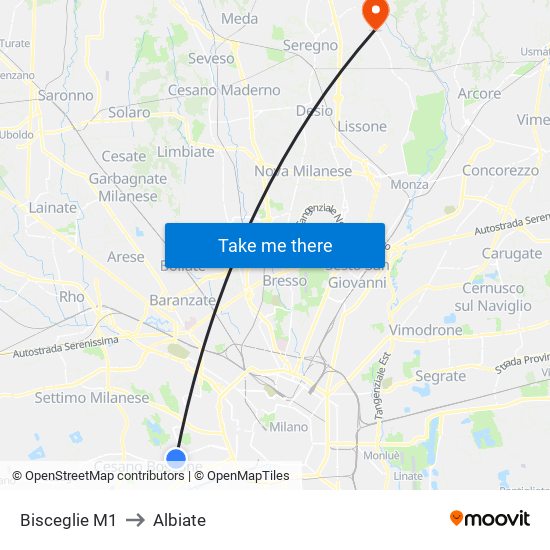 Bisceglie M1 to Albiate map