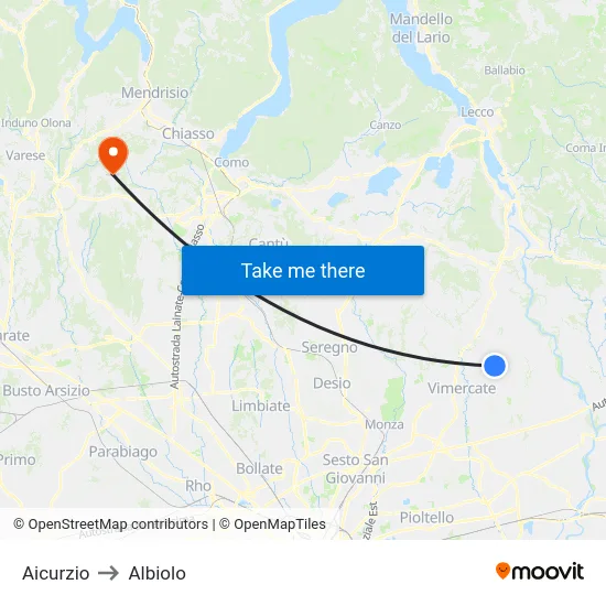 Aicurzio to Albiolo map