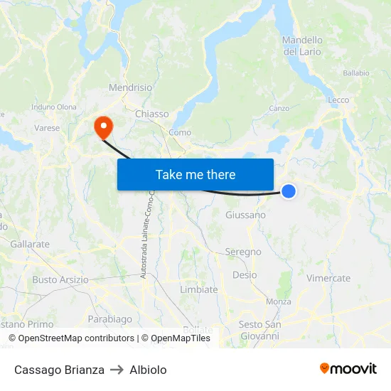 Cassago Brianza to Albiolo map