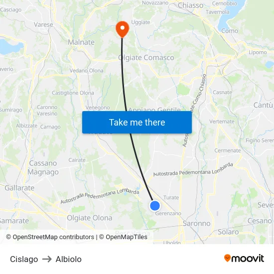 Cislago to Albiolo map