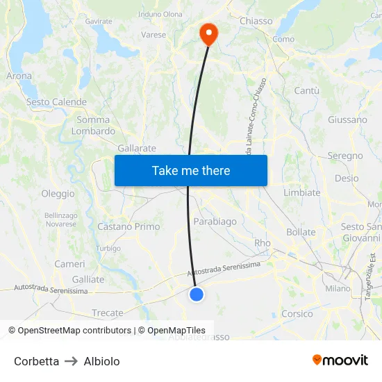 Corbetta to Albiolo map