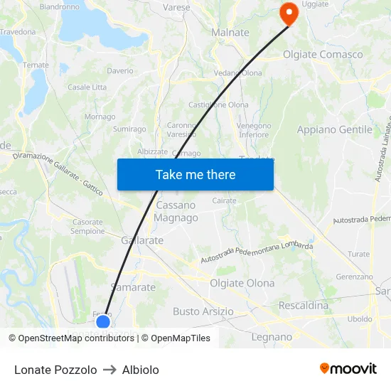 Lonate Pozzolo to Albiolo map