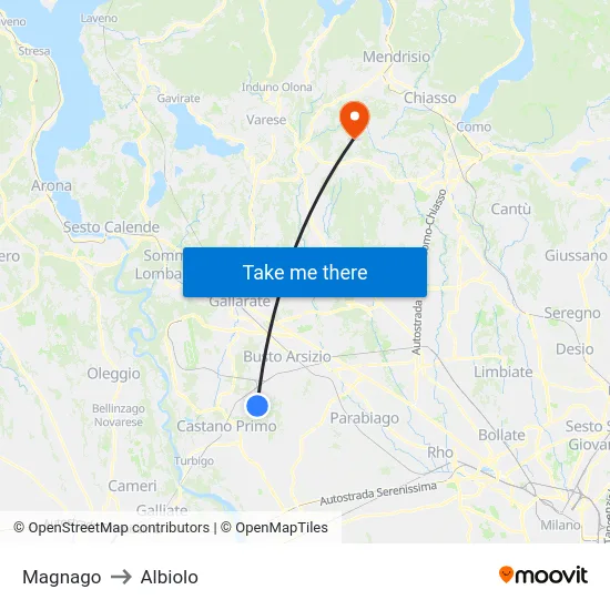 Magnago to Albiolo map