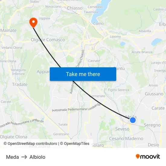 Meda to Albiolo map