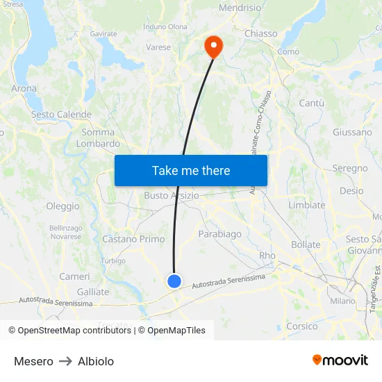 Mesero to Albiolo map