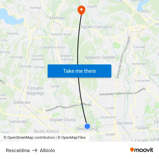 Rescaldina to Albiolo map