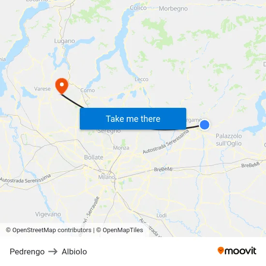 Pedrengo to Albiolo map