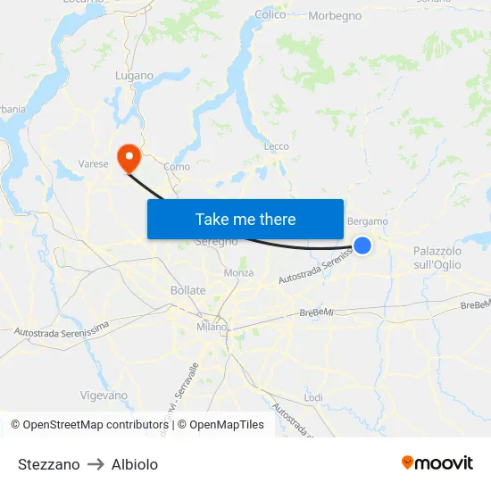 Stezzano to Albiolo map
