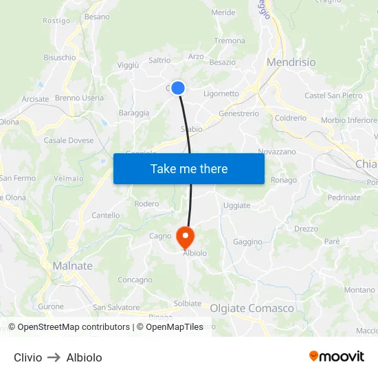 Clivio to Albiolo map