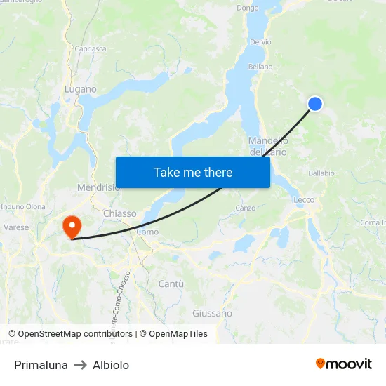 Primaluna to Albiolo map