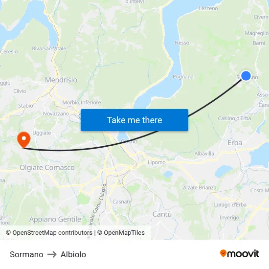 Sormano to Albiolo map