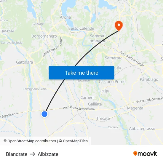 Biandrate to Albizzate map